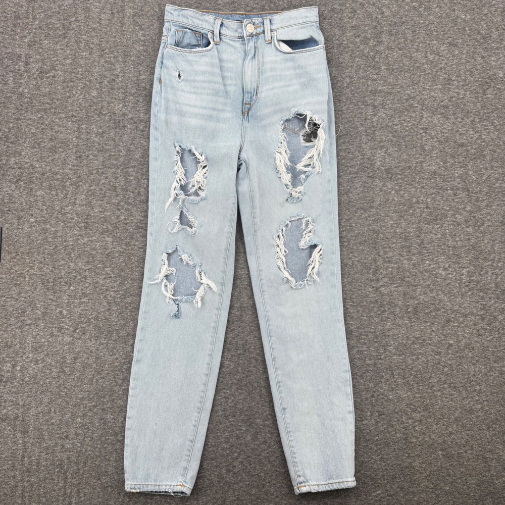 BDG Mom High Rise Jeans 25W Light Wash Distressed‎ Ripped Tapered Leg Denim